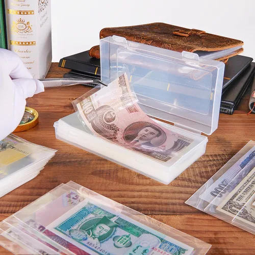 Miniatura 6 de 100 piezas de fundas para monedas - Portadólares transparentes con caja de almacenamiento, protector de billetes para colección de billetes