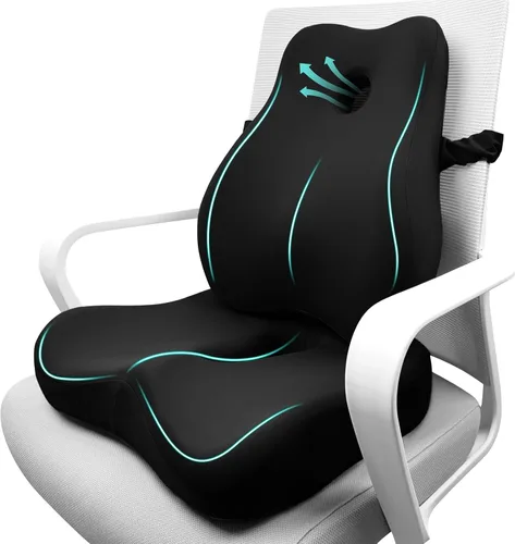 Juego de cojín de asiento y almohada de apoyo lumbar para silla de oficina, almohada ergonómica para aliviar el dolor de ciática, almohada de apoyo