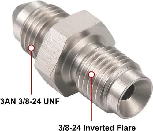 Miniatura 2 de Adaptador Conector de Ajuste de Manguera de Freno de Acero Inoxidable con Flare Invertido Macho 3AN a Macho 3/8-24