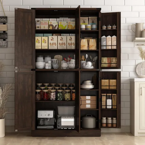 Miniatura 11 de Hlivelood Despensa de cocina de 71 pulgadas de alto, armario de almacenamiento de granja con estantes ajustables, tubo de acero que soporta carga