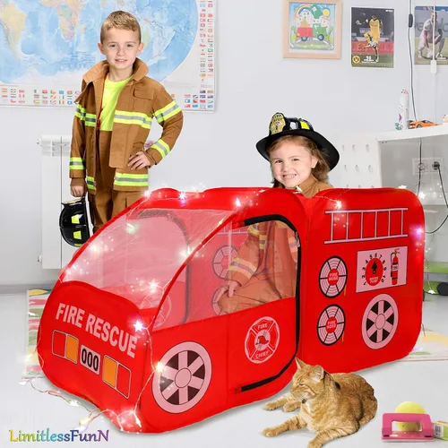 Miniatura 2 de Camión de bomberos Pop Up Tienda y luces para niños, casa de juego de camiones de bomberos para niños
