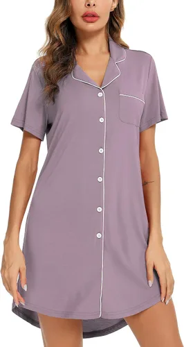 Miniatura 120 de Samring Camisón de pijama para mujer, manga corta/larga, con botones, camisón para dormir, camisón para novio, talla XXL