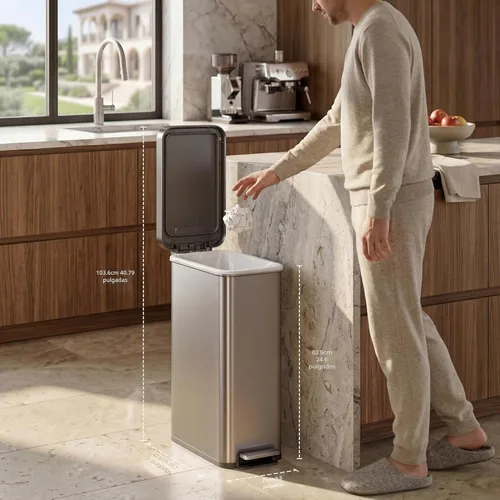 Miniatura 2 de EKO Hudson Slim - Cubo de basura para cocina de 50L/13.2 galones con tapa, cubo de basura de acero inoxidable con pedal para cocina o hogar, cubo