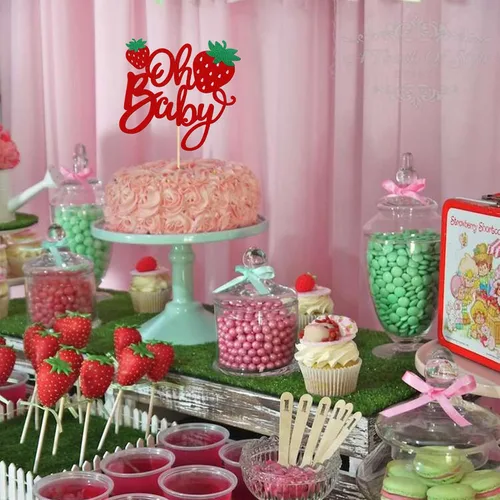 Miniatura 5 de 1 pieza de decoración para pastel de fresa Oh Baby con purpurina para baby shower, palillo para pastel de fresa, tema de frutas, decoración