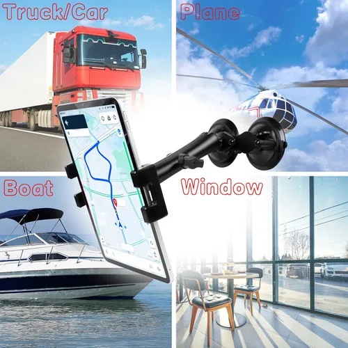 Miniatura 6 de Pilots - Soporte para tablet con ventosas dobles fuertes, soporte universal para iPad para aviones, coche, barco, camión, parabrisas, compatible