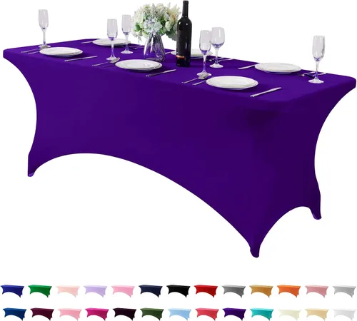 Miniatura 113 de Mantel de elastano para mesas de 4, 6 u 8 pies, mantel elástico universal ajustable para fiestas, banquetes, bodas y eventos - Verde manzana