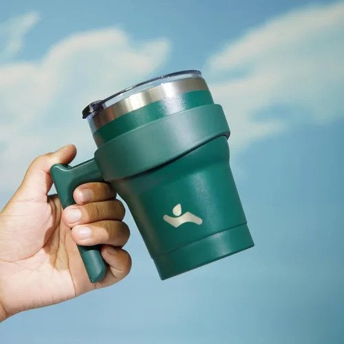 Miniatura 5 de Konokyo - Vaso de 10 onzas con asa y 2 popotes, 2 tapas, botella de agua aislada de acero inoxidable, taza de viaje reutilizable, color verde militar