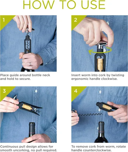 Miniatura 4 de True Sacacorchos autoestirable, plástico duradero con mango cromado fácil de girar, abridor de botellas de vino para camareros, herramientas de bar