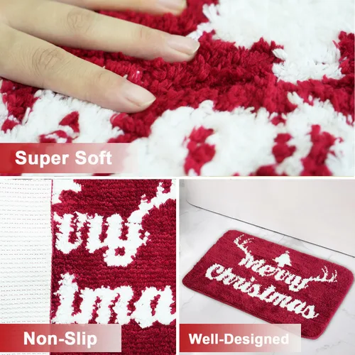 Miniatura 8 de Decoraciones de Feliz Navidad, alfombras de baño rojas, bonita decoración navideña, tapetes de baño para baño, parte trasera antideslizante, lavable