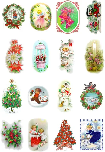 Miniatura 9 de Paquete de papel para decoupage (10 hojas A4 / 21x30 cm) Vintage Navidad Santa Regalo Árbol FLONZ Efímera Vintage Cinco