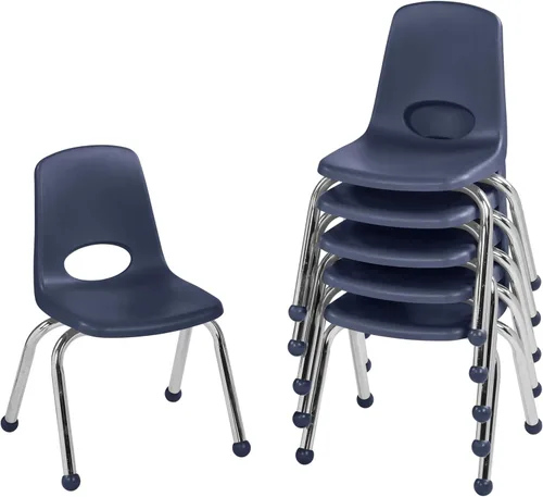 Miniatura 48 de FDP 16" Silla apilable escolar, silla de estudiante apilable con patas de acero cromado y ruedas; para aprendizaje en casa o en el aula - Gris claro
