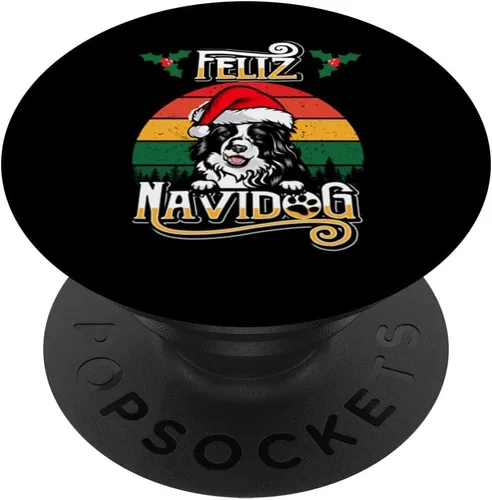 Feliz Navidog Border Collie Dog Santa Hat Funny Christmas PopSockets Standard PopGrip