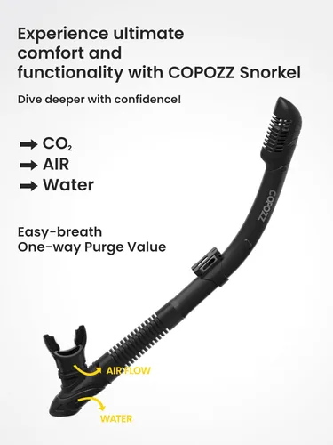 Miniatura 4 de COPOZZ Snorkel seco, esnórquel de buceo para esnórquel, equipo de esnórquel con válvula seca superior y boquilla de silicona de grado alimenticio