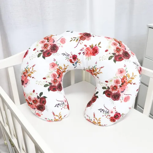 Miniatura 4 de SWESEN Funda de almohada de lactancia floral para bebé, funda de almohada orgánica suave para lactancia materna, flor de acuarela burdeos