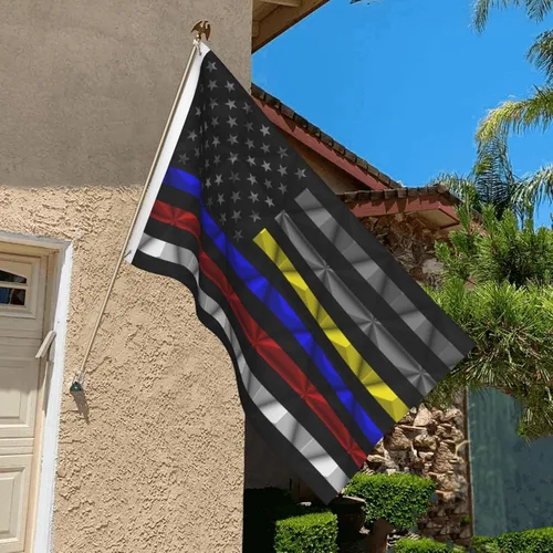 Miniatura 4 de Banderas de bandera de doble cara de Estados Unidos de línea fina roja-azul-amarillo de 3 x 5 pies, bandera de decoración al aire libre, bandera
