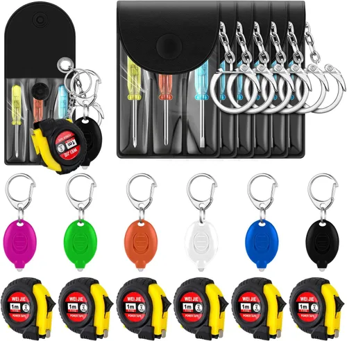 Jutom Juego de 18 llaveros con mini destornillador, cinta métrica, luces LED, regalo para el día del padre, a granel para hombres adultos (colorido)