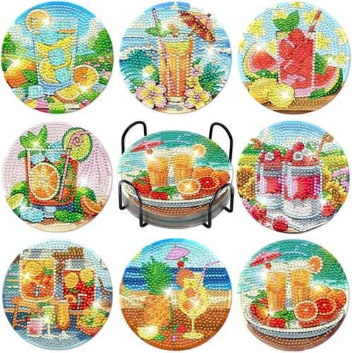 Miniatura 9 de Praise V Do Juego de 6 posavasos de pintura de diamante con soporte de base de corcho, posavasos de Navidad para principiantes, adultos