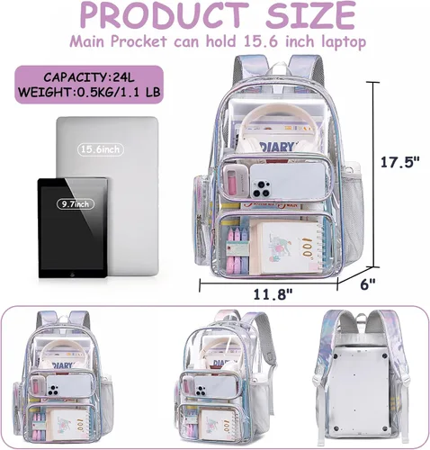 Miniatura 18 de CAMTOP Mochila transparente resistente y transparente para estudiantes, escuela, trabajo, festival, viajes, deportes, Beige, Mediana, Camtop Mochila