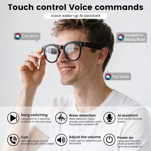 Miniatura 4 de Al - Lentes inteligentes, lentes de cámara de 8 MP con traducción en tiempo real y análisis de objetos, grabación de video HD 1080P, no requiere