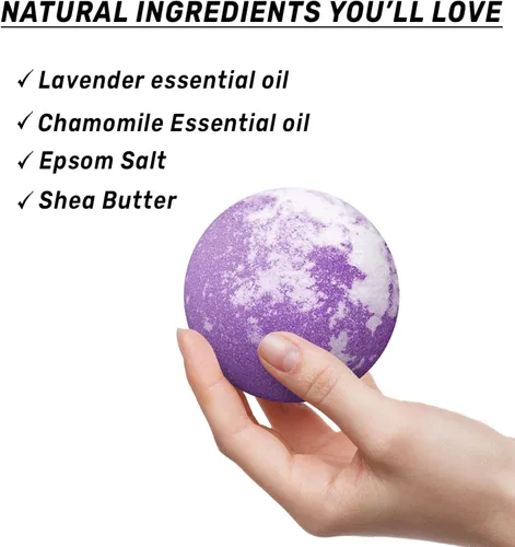 Miniatura 7 de Bombas de baño de burbujas para dormir profundo con aceites esenciales de manzanilla de lavanda, baño hidratante para piel seca y relajación, regalo