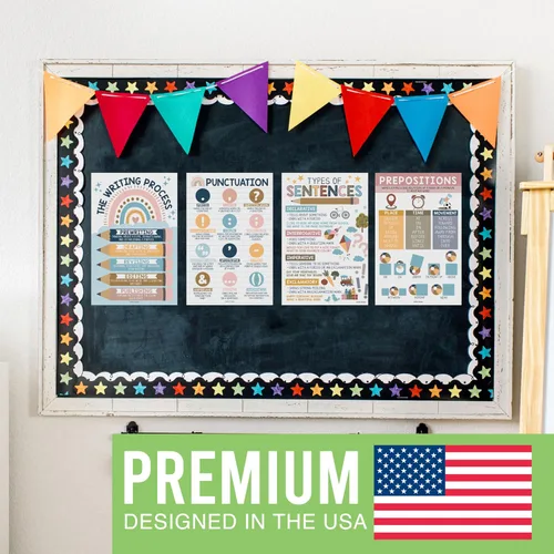 Miniatura 8 de Partes del discurso - Pósteres imprescindibles para el aula, 12 carteles de gramática, proceso de escritura para la escuela en casa, escuela