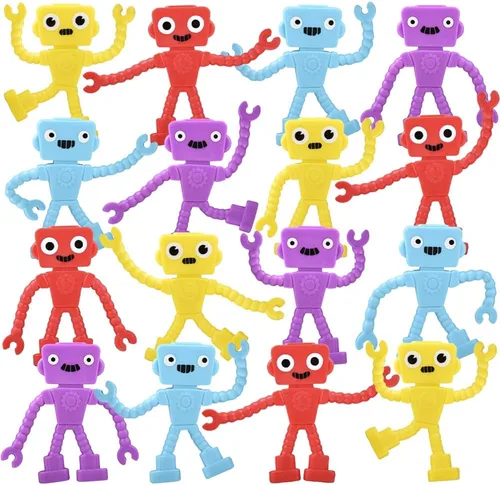 ArtCreativity 48 piezas de juguetes robots, figura flexible para niños, 3-5 en 4 colores vibrantes, mini robots recuerdos de fiesta, juguete