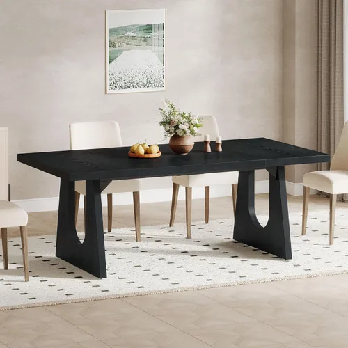 Miniatura 7 de Tribesigns Mesa de comedor grande para 6-8 personas, mesa rectangular rústica de madera de 70.9 pulgadas con patas de madera negra, mesa de cocina