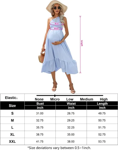 Miniatura 7 de KOJOOIN Vestido de maternidad de manga corta con hombros descubiertos para mujer, vestido de verano casual con volantes, vestido midi fluido