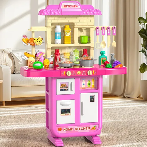 Miniatura 8 de MSKOLER Juego de cocina para niñas, juguetes de cocina para niñas de 2 a 6 a 8 años con luz, sonido y pulverización, accesorios de juguete