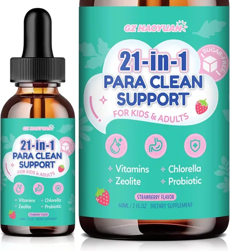 Miniatura 9 de Limpieza de parásitos 21 en 1 para humanos y niños, gotas líquidas de limpieza intestinal a base de hierbas, ajenjo, nuez negra, zeolita, clorella
