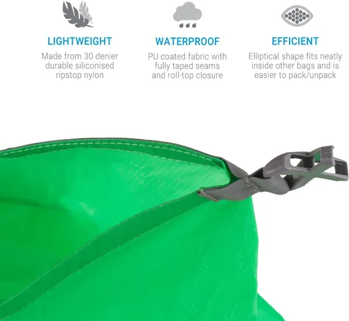 Miniatura 4 de Lifeventure Bolsa seca ultraligera, tela antidesgarros siliconada con costuras totalmente selladas, saco seco ligero impermeable para kayak, Verde