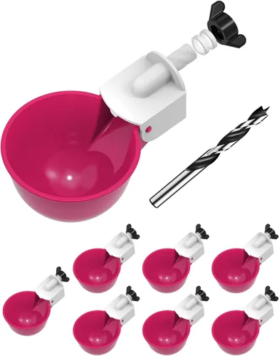Miniatura 20 de Vasos para beber pollo (paquete de 8) con broca de 3/8 pulgadas, color azul Automatic Poultry Drinker Feeder Kit for Chickens, Ducks, Turkeys