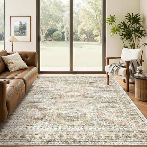 Miniatura 261 de Alfombra de pasillo Soalmost 2'6" x 10' lavable, alfombra antideslizante para cocina, baño, lavandería, alfombras vintage ultra delgadas para Beige