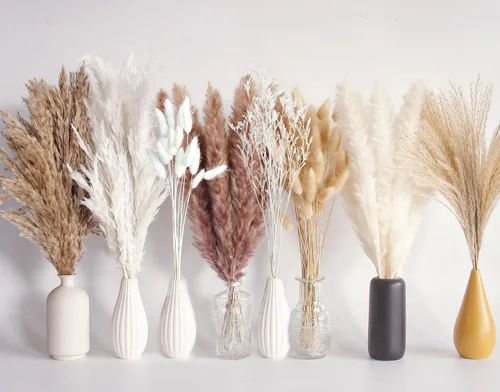 Miniatura 10 de Bannifll 125 PCS Ramo de Hierba de Pampa Seca, Decoración de Mesa Boho, Flores Secas Cola de Conejo, Pampas Marrones, Hierba de Pampa Blanca