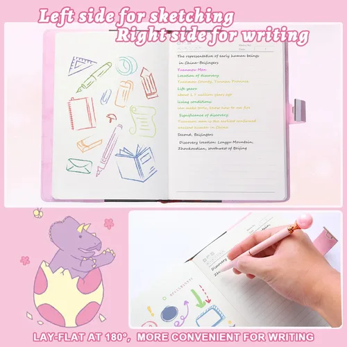 Miniatura 5 de Juego de regalo de diario, diario de cuero sintético de mármol de 300 páginas para escribir, cuaderno de dibujo con cerradura, incluye cerradura