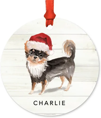 Miniatura 44 de Andaz Press Adorno de Navidad de metal personalizado para perro, perro y mascota, cocker spaniel con sombrero de Papá Noel, 1 paquete, incluye cinta