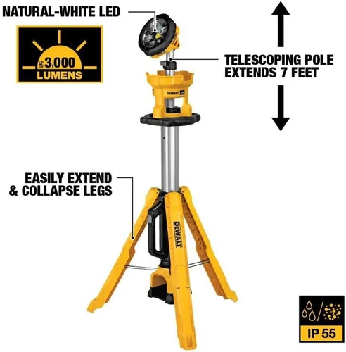 Miniatura 4 de DEWALT 20 V MAX - Luz de trabajo LED con soporte, luz de trípode, 3000 lúmenes de brillo con 3 modos, solo herramienta (DCL079B)