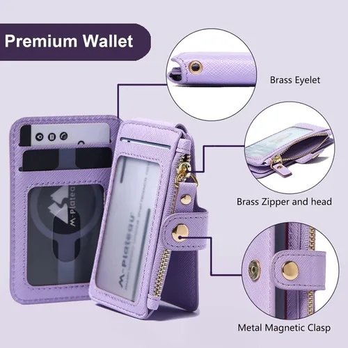 Miniatura 46 de Cartera con llavero, tarjetero con bloqueo RFID de piel, funda para tarjetas de crédito con cremallera para mujer