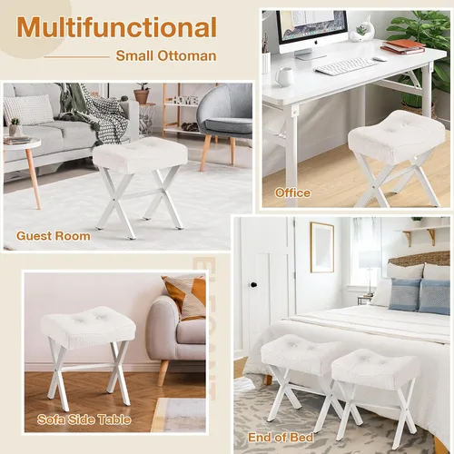 Miniatura 8 de Memobarco Taburete Silla de Tocador de 18 Pulgadas, Banco de Tocador con Patas en X de Metal, Taburete Otomán de Acento con Tela Bouclé Transpirable