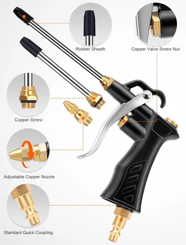 Miniatura 3 de Pistola de soplado de aire industrial con boquilla ajustable de latón, pistola de soplador de aire neumática con 2 extensiones de acero y manguera