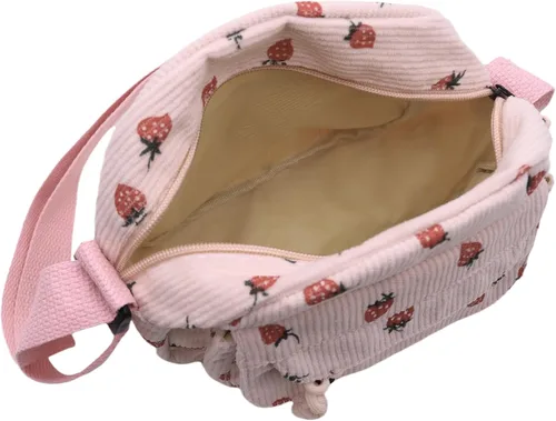 Miniatura 25 de Bolso cruzado de pana de fresa para mujeres y niñas, bonito bolso de mano con diseño de fresa, bolso de mensajero pequeño, bolso de hombro