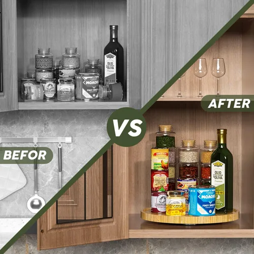 Miniatura 4 de Lazy Susan para Mesa, Organizador Giratorio de Bambú Antideslizante de 12 Pulgadas para Sal, Pimienta, Especias y Aceite de Oliva Junto a la Estufa