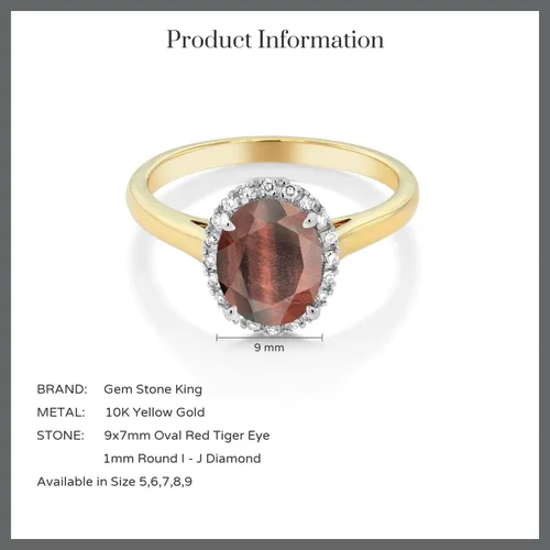 Miniatura 82 de Gem Stone King Anillo de compromiso ovalado de oro amarillo de 10 quilates con piedra natal y halo de diamantes Ovalado de 0.354 x 0.276 in