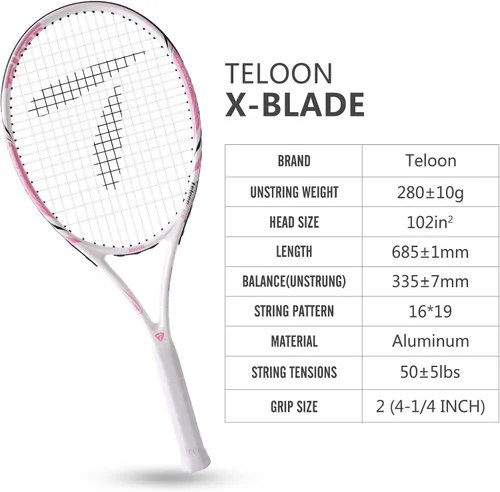 Miniatura 6 de Teloon Raquetas de tenis para adultos, 2 piezas, raqueta de tenis recreativa de 27 pulgadas para hombres y mujeres, estudiantes universitarios