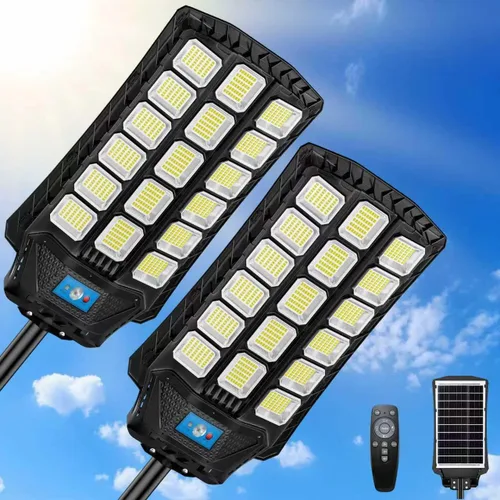Miniatura 10 de 1200W Luces solares de calle al aire libre impermeables, luz solar de gran angular alimentada del anochecer al amanecer, control remoto y sensor