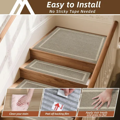Miniatura 6 de COSY HOMEER Alfombra para Rellano de Escalera 30x30 Pulgadas, Alfombra Cuadrada Antideslizante para Escalones de Madera Interior, Poliéster Lavable