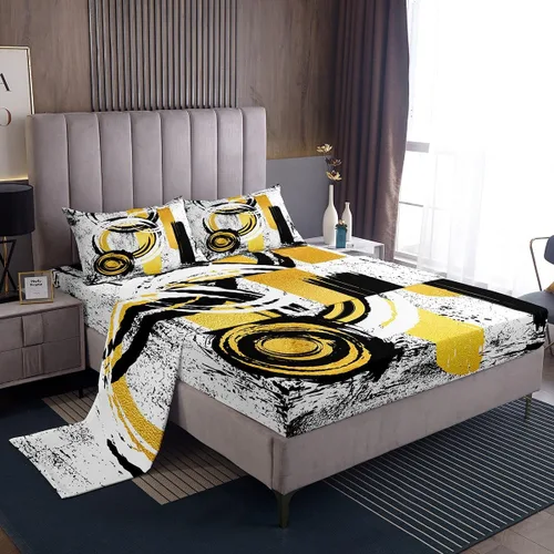 Miniatura 10 de Manfei Juego de sábanas abstractas tamaño individual, moderno juego de ropa de cama geométrica para decoración de habitación de niños y niñas, juego