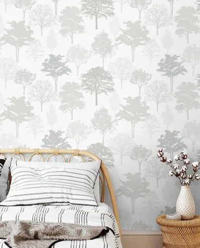 Miniatura 3 de Timeet Papel tapiz de bosque para despegar y pegar, papel tapiz moderno de árbol, papel adhesivo gris y blanco, 23.2 x 118.1 pulgadas, autoadhesivo