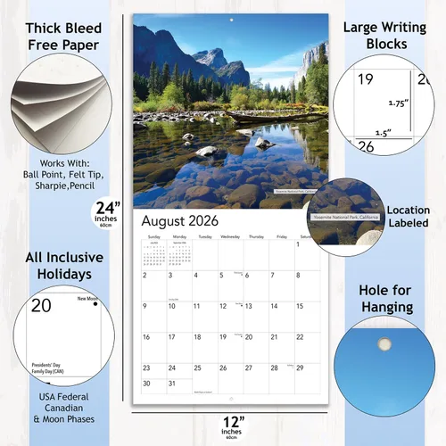 Miniatura 3 de Calendario de Parques Nacionales 2026 – Calendario de pared colgante de naturaleza, al aire libre con paseos por paisajes escénicos, planificador