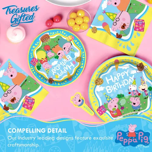 Miniatura 8 de Treasures Gifted Decoraciones de cumpleaños con licencia oficial de Peppa Pig – Sirve a 24 invitados – Juego clásico de vajilla – Suministros
